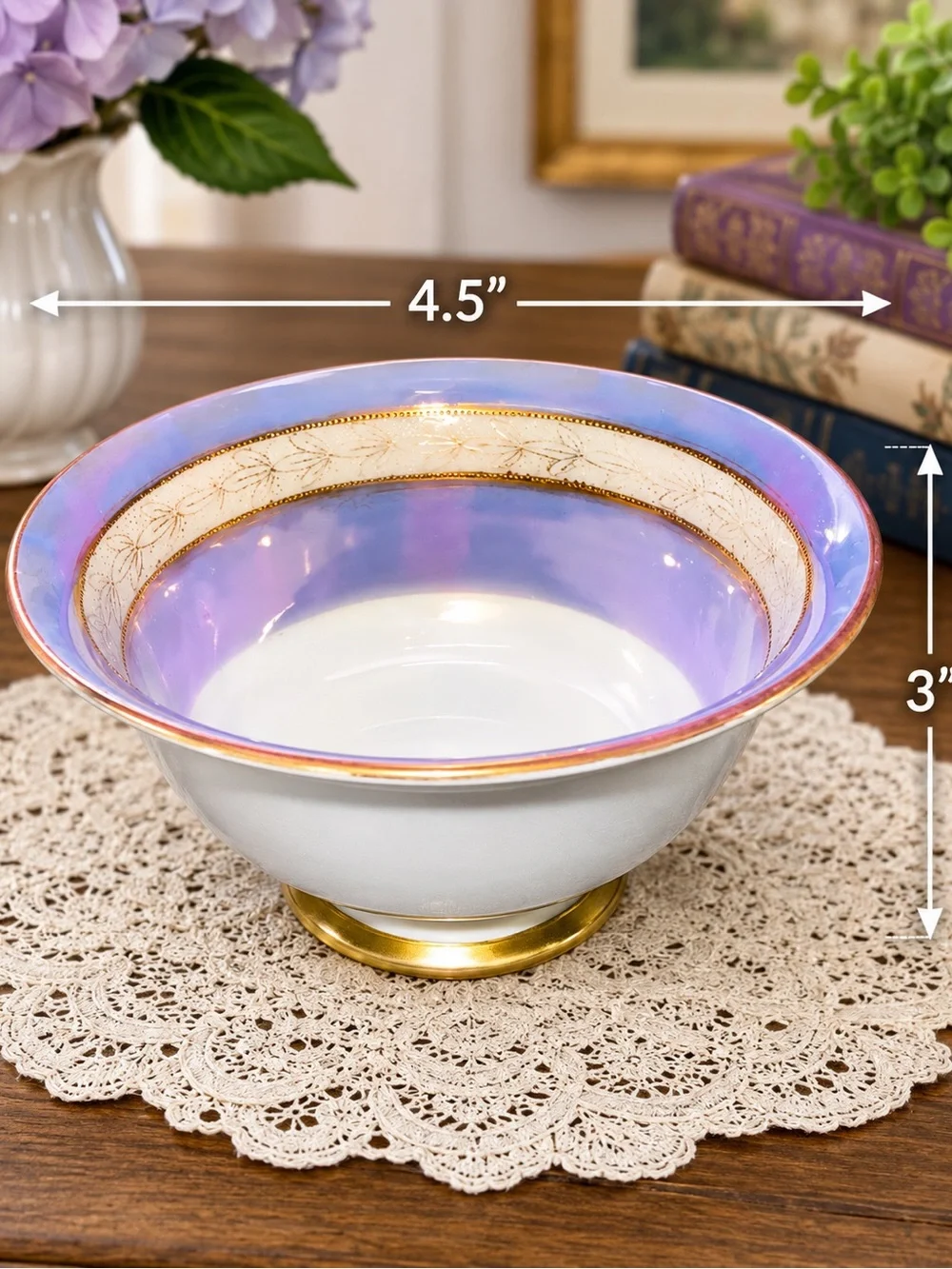 Vintage Noritake M Wreath Hand Painted Purple Luster Footed Bowl Japan